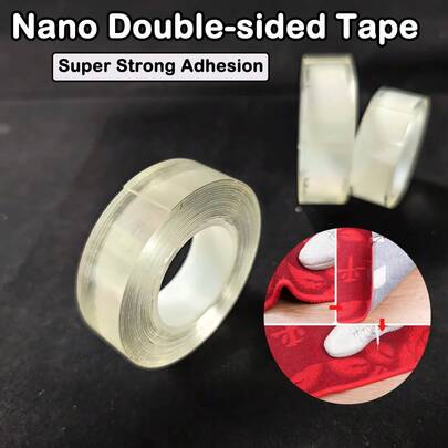 1 片双面胶带（长度：1m、3m、5m） - 可重复使用、可清洗的硅胶粘合剂，适用于家庭、厨房、浴室、办公室和汽车 - 对玻璃、塑料、木材、金属等具有强力粘合力，厨房胶带 | 透明胶带 | 可重复使用粘合剂