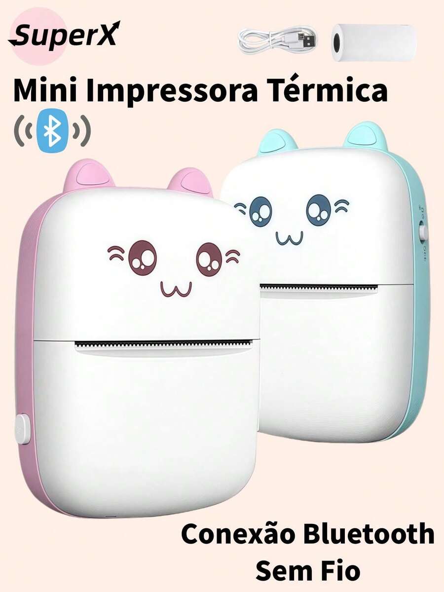 Mini Impressora Térmica Portátil de Bolso Bluetooth Sem Fio – Leve e Fácil de Usar - Branco - Visão 1