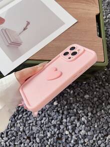 Pink 1pc Solid Color Dopamine Matte Black Heart Minimalist Clean Phone Case Compatible With IPhone 16 Pro Max Waterproof Shockproof Anti-Fall Scratch Resistant,International Version, Not The Domestic Version - Pink - View 5