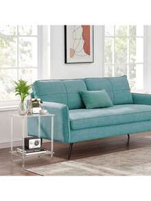 2-Tier Acrylic Glass Edge Side Table, Small Modern Nightstand, Home Decor Table Shelf For Office, Bedroom, Living Room, Study