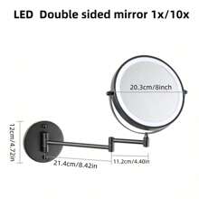 [LED Makeup Mirror] 10 X Illuminated Magnifying Wall Mirror LED Makeup Mirror With 3 Colour Modes, 1X/10X Magnification USB Charging, Touch Screen, 360° Swivel And Extendable For Bathrooms,Extendable Up To 13 Inches Bathroom Decor Fall Decor Makeup Organizer Bathroom Accessories Back To School