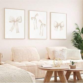 3 Stücke/SET ungerahmte Wandkunst Dekor Preppy beige Schleife Poster Mädchenzimmer Wandkunstdrucke beige Schleife Wanddekoration Kokette Zimmer Bild Pastellschleife Poster für Kinderzimmer Mädchen