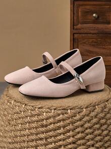 Scarpe Mary Jane da donna con tacco ricoperto in tessuto di 3 cm, tacco largo, versatili, bianche, adatte per tutte le stagioni