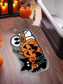 1块充满趣味的万圣节主题毛绒地垫，超柔软舒适亲肤（无具体容量；常规尺寸约为40cm*60cm，另有多种实用尺寸，适应不同空间需求，可根据实际家居布局灵活选择）。浴室厨房装饰 - 彩色 - 查看 4