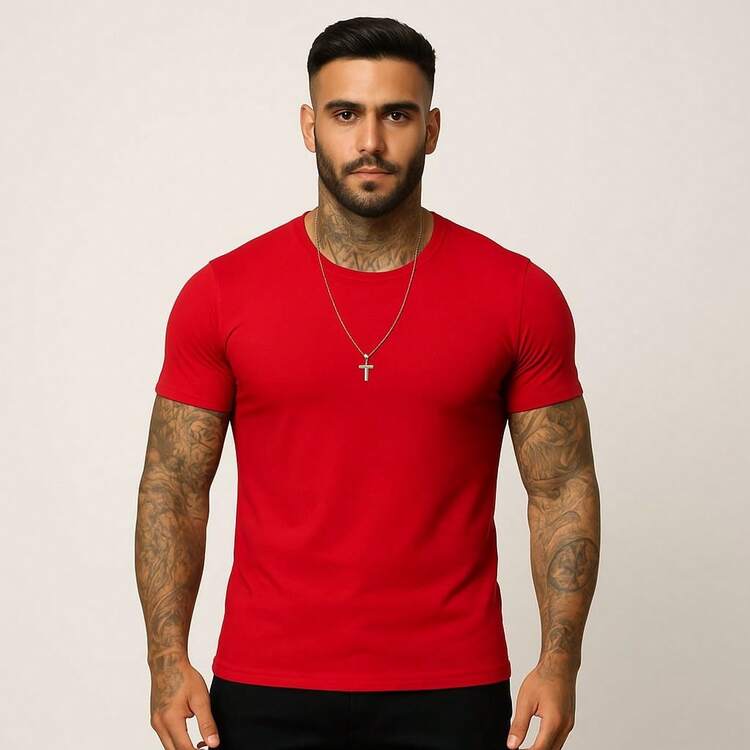 Men's 100% Ribbed T-Shirt - 紅色 - 查看 1