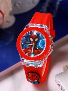 Marvel Spider-Man Cartoon Luminous Watch, Fashionable Teen Gift. Unisex For Boys & Girls. Suitable For Multiple Age Groups, Teen Electronic Quartz Watch.