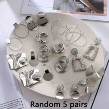 24pcs/Set Women's Gold Geometric Earring Set, Random Delivery