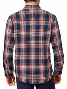 Mens Flannel Shirts Long Sleeve Dress Shirts For Men Casual Button Down Big And Tall Button Up Shirt - 海軍藍混色格子 - 查看 3