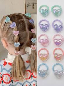 10pcs/Pack Cute Pearl Glitter Heart, Butterfly, Bear, Star Hair Ties For Little Girls, Children Hair Accessories - Mixed color - View 4