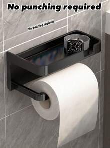 1PC Beautiful, Practical, Easy To Install, No Drilling Required Bathroom Tissue Holder - With Phone Holder, Storage Rack, Toilet Paper Holder, Towel Storage, Bathroom Supplies, Plastic Material Wall Mounted Toilet Paper Roll Holder With Storage Rack, Plastic Bathroom Decoration