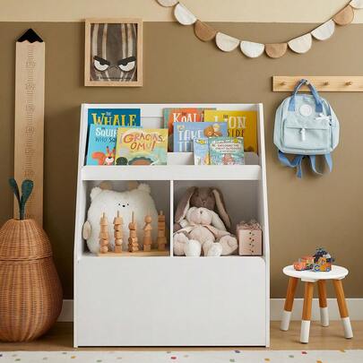 SoBuy KMB83-W, Children Kids Bookcase Book Shelf Toy Shelf Kids Storage Shelf Organizer With Storage Chest On Wheels