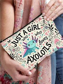 Una bolsa de cosméticos reversible con diseño de ajolote y floral, bolsa de almacenamiento de artículos de tocador de viaje, billetera para el hogar, bolsa para lápices, bolsa de almacenamiento para estudiantes escolares, bolsa organizadora de útiles escolares para maestros, bolsa de viaje favorita de niñas pequeñas, regalo para amigos y familiares, bolsa de almacenamiento de cosméticos y útiles escolares para mujeres y niñas pequeñas de regreso a la escuela, bolsa de almacenamiento de artículos de viaje, bolsa de almacenamiento de monedas y gafas de cosméticos