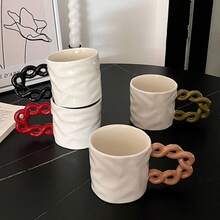 1pc Creative Ceramic Coffee Cup, Beautiful And Exquisite, Hand-Painted Craftsmanship, Mug, Coffee Cup, Breakfast Cup, Milk Cup, Office Water Cup, Home Tea Cup, Household, Kitchen And Restaurant Specific Insulated Hand Washing Cup, Suitable For Coffee, Tea, Hot Drinks, Afternoon Tea