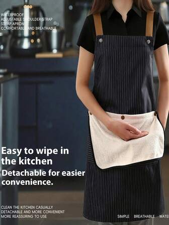 1pc Solve Stain Troubles! 3-Layer Waterproof Apron, Detachable Hand Towel, Waterproof & Oil-Proof, Ideal Kitchen, Dining, Cafe, Outdoor Work Wear, Women's Apron
