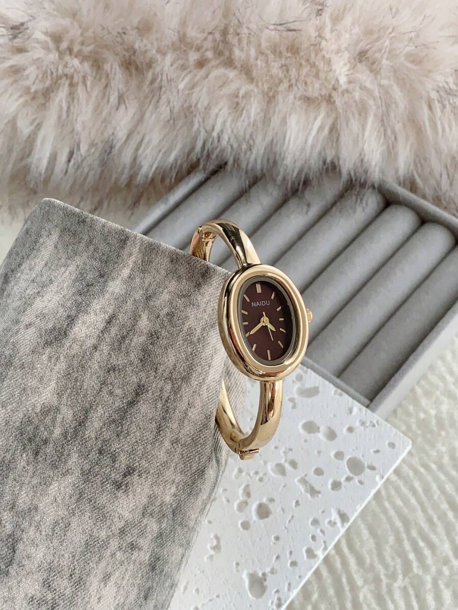 1pc Vintage Luxury Gold/Silver Color Petite Women Bracelet Watch, Fashionable Minimalist Elegant Quartz Watch, Suitable For Daily Wear, Birthday Gift - 金色 - 查看 1