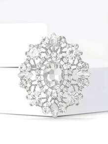 1 件时尚宫廷风格水晶花胸针，女士休闲翻领别针配饰礼物 - 大號銀色5991 - 查看 2