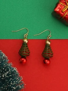 1 pereche de cercei cu brad de Crăciun și clopoțel roșu, cadou de Crăciun pentru femei