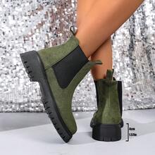 Fall/Winter 1 Pair Solid Color Preppy Style Casual Party Wedding Fine Velvet Women Ankle Boots, Suitable For Outdoor, Office, Party, Holiday, Wedding, Winter - Green - View 8