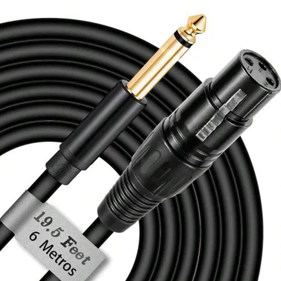 Cable de micrófono de 6 m macho a XLR hembra balanceado, adecuado para amplificador, micrófono, guitarra, aplicaciones de audio profesional de 6,35 mm - Negro - Ver 1