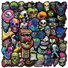 50Pcs Ghost Face Skull Stickers Waterproof PVC Cartoon Decorative Luggage Skateboaro Insulation Cup Phone Tablet Gift Sticker Back To School - Multicolor - View 2