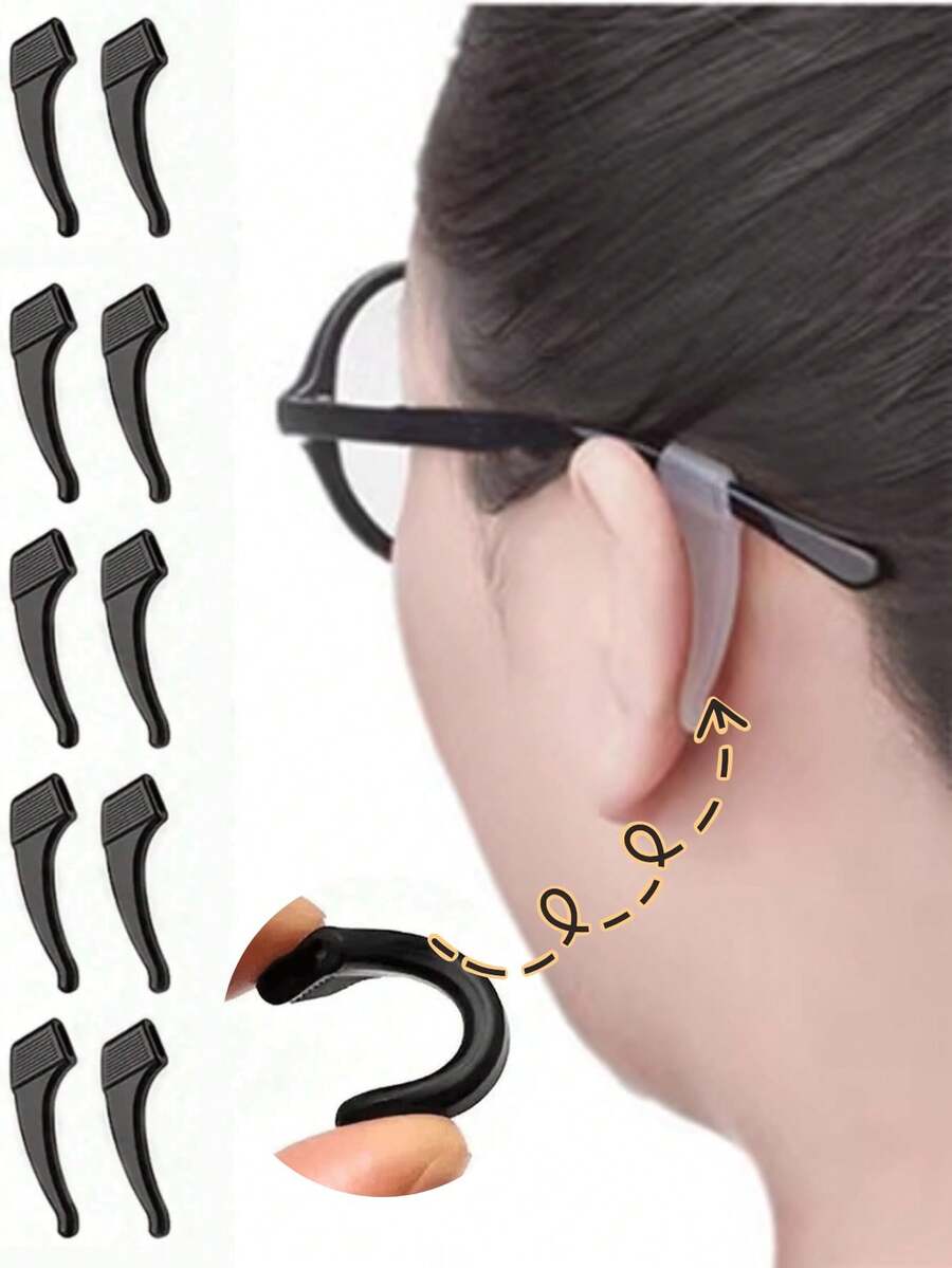 زوج/3 أزواج/5 أزواج من خطافات الأذن السيليكونية المانعة للانزلاق، أكمام ساق النظارات، مثبت إطار النظارات، قبضات شفافة، حامل النظارات، إكسسوارات النظارات