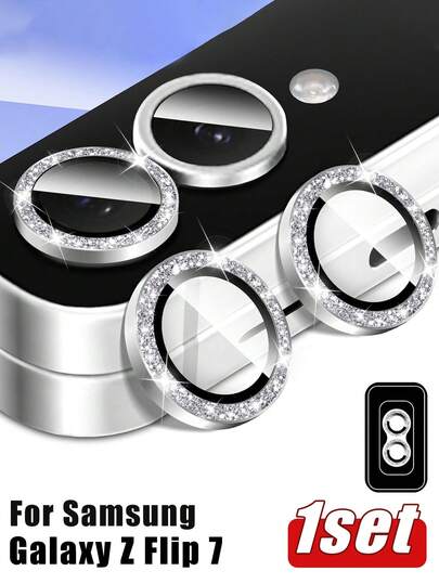 1 Set Camera Lens Protector, Tempered Glass Camera Cover Screen Protector, Automatic Flash Alignment Independent Metal Ring Sticker Compatible With Samsung Galaxy Z Flip 7, Suitable For Daily Protection, Office, Home Use, Shiny Crystal Lens Protector, Waterproof, Shockproof, Anti-Fall, Anti-Scratch, Anti-Fingerprint, Full Coverage