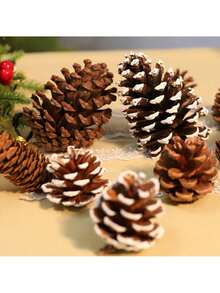 5pcs Natural Pine Cones Christmas Ornaments, Large Christmas Tree Pine Cones, 3 Sizes, Snowy Pine Cones For Christmas Tree, Gift Tags, Wreaths, Christmas Craft Hanging Decor