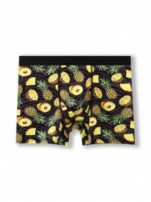 1 Pc Men's Stylish Pineapple Black Sweatpants With Comfortable Soft Mesh Lining And Long-Leg Boxers