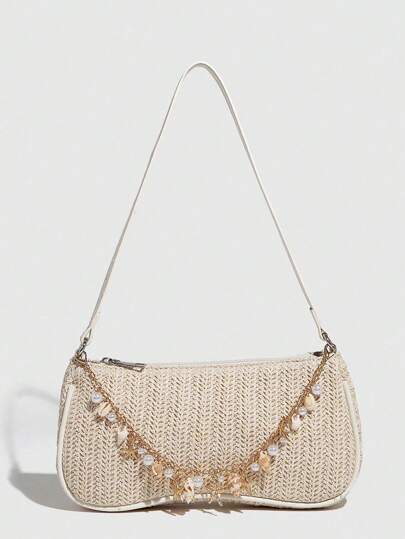 Minimalist Versatile Small Shoulder Bag, Underarm Bag, Baguette Bag, Woven Bag, Women Straw Bag