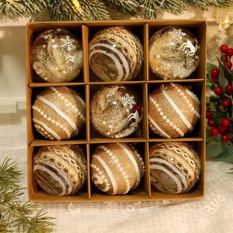 9 piezas Bolas de Navidad grandes de 8 cm, bolas de cáñamo champán brillante para decoración del árbol de Navidad, caja de regalo, adorno colgante para árbol de Navidad, decoración de corona navideña, set de decoración de bolas de Navidad | Set decorativo de bolas a prueba de roturas, set de bolas de temporada, suministros, decoración de ambiente navideño, decoraciones navideñas, decoración de invierno para el hogar, regalos de Navidad, decoración navideña