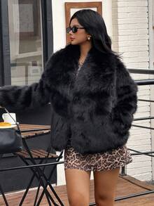 Seelio Jesień/Zima Nowy Gruby Futrzany Kołnierz Z Podszewką ze Sztucznego Futra Średniej Długości Modny Płaszcz Futrzany