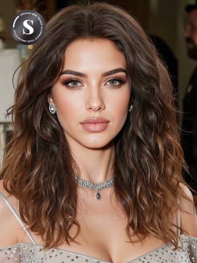 20-Inch Ombre Brown Long Curly Wig, High-Quality, Comfortable, Breathable, Fluffy Synthetic Fiber Wig, Ideal For Vacation, Travel, Family Gatherings, Cosplay, Music Festivals, And Everyday Wear