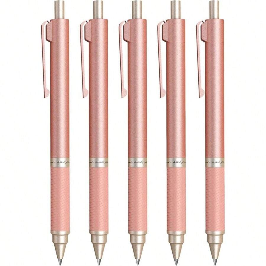 Gel Pens, 5 Pcs Metal Gel Ink Pens, 0.7mm Black Ink Pens For Journaling, Cute Pens For School Office Home, Fancy Pen Set Gifts For Women Men, Red - 紅色 - 查看 1