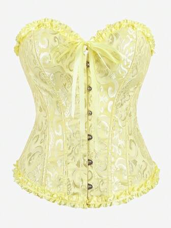 紧身胸衣，经典紧身胸衣，无肩带甜美合身塑身衣，荷叶边露背修身束腰，适合化妆舞会、万圣节