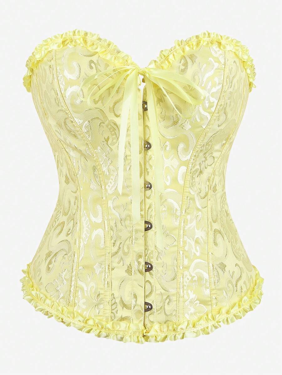 Áo nịt ngực Corset Overbust, Áo liền quần định hình Corset cổ điển không dây ôm sát, Áo nịt eo thon gọn hở lưng viền bèo nhún, Thích hợp cho lễ hội hóa trang, Halloween