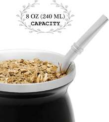 LA FEE Yerba Mate Natural Gourd/Tea Cup Set Brown (Original Traditional Mate Cup - 8 Ounces),Includes Yerba Mate Straw & Cleaning Brush,Stainless Steel |   Double-Walled |   Easy To Clean (Black) - 棕色 - 查看 10