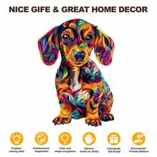 Colorful Dachshund - Wooden Puzzle, Asymmetrical Animal Shaped Wooden Jigsaw Puzzle Toy, Unique Party Game Gift, Decorative Art Painting, Tabletop Magic Puzzle, Unique Children's Educational Puzzle, Holiday Gift, Suitable For Kids, Christmas Gift, Back To School Gift, Birthday Gift