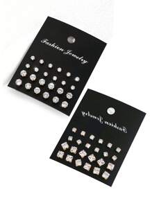 48 piezas Pendientes de botón con circonita cúbica geométrica redonda y cuadrada brillante, estilo simple punk y hip hop, set grande, adecuado para fiesta, festival, cita, regalo y uso diario - Multicolor - Ver 12