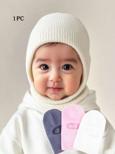 قبعة بيني مصنوعة من الصوف قطعة واحدة، لبس دافئ للخريف/الشتاء للرضع والأطفال الصغار
