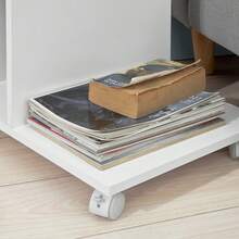 SoBuy FBT48-W, Sofa Side Table End Table Coffee Table On Wheels With 2 Storage Shelves & Tablet Holder, White - White - View 9