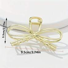 1 PC Golden Bowknot Hair Claw Clip Alloy,Elegant Non-Slip Strong Hold Grip Hair Jaw Clip,Non-Slip Alloy Design For Thick Hair,Hair Catcher Clip,School Stuff, College - 金色 - 查看 10