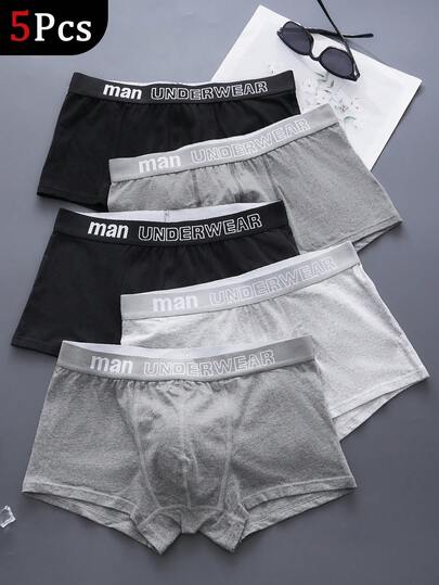 HIALEGION 5 Packs Men's Briefs With Letter Waistband, Solid Color, Casual And Comfortable, Short Boxer Briefs