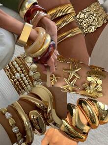 21/16/10/5 pezzi Set di braccialetti eleganti e alla moda dal design vintage, con fiori in resina colorati, perle, strass, forme geometriche, plissettature, nodi, lucidi, chunky, adatti per vacanze, feste, regali, uso quotidiano (consegna casuale)