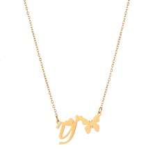 1pc Fashionable Stainless Steel Butterfly 26 Letter Pendant Necklace, Waterproof, Non-Fading, Lucky Letter, Gift, Daily Wear - Yellow Gold - View 3