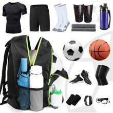 Mochila Futbol con Zapatillero, Mochila Deportiva Ligera Hombres Mujeres Mochila Baloncesto, Mochila Gimnasio Mochila Gym para Baloncesto, Voleibol, Futbol, Negro 3690