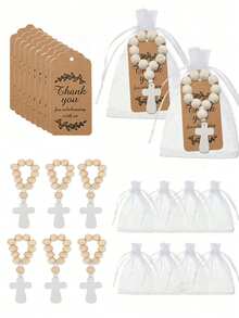 30 piezas/paquete 10 sets de regalo de para adultos con cruz y cuentas, incluye cuentas con forma de cruz, tarjetas de agradecimiento y bolsas de regalo, set de recuerdos para bautizo, primera comunión, confirmación, despedida de soltera, boda, reunión de agradecimiento, suministros y recuerdos para fiestas (3 piezas/15 piezas/30 piezas) - Multicolor - Ver 1