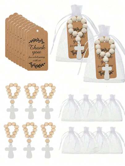 30pcs/Pack 10sets Adult Baptism Gift Cross Beaded Set, Includes Cross Beads, Thank You Cards And Gift Bags, Baptism Party Favor Set, For Baptism, First Communion, Confirmation, Bridal Shower, Wedding, Appreciation Gathering, Party Supplies, Party Favors (3pcs/15pcs/30pcs)