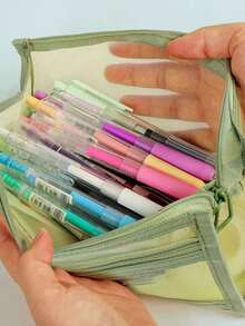 Personalized Customized Name Clear Large Capacity Pencil Case, Fashion Simple Pencil Bag, High Capacity Nylon Mesh Breathable Pen Bag, Exam/Student Stationery Bag, Mesh Pencil Pouch, Simple Student Supplies Box, Back To School, Learning Supplies - Multicolor - View 3