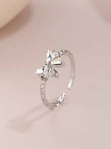 1pc Elegante Anel Ajustável com Laço de Strass Doce, Adequado para Mulheres Uso Diário/Festa/Festival