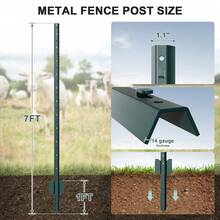 5 Pack Metal Fence Post, 7 Feet Heavy Duty Garden With U-Post, No Dig Garden Fence Stakes For Temporary Fencing, Corner Anchor - 綠色 - 查看 3
